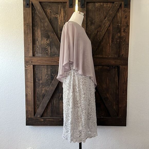 RONNI NICOLE SILVER CAPE FLORAL PATTERN DRESS Sz-  14 - Picture 6 of 15